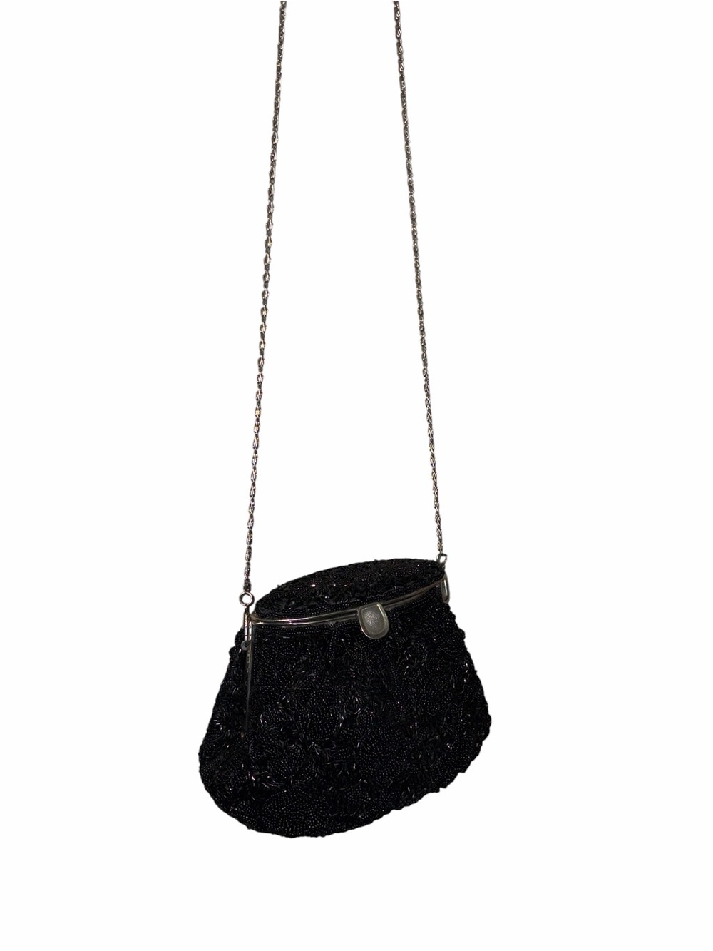 Saks Fifth Avenue Black Beaded Evening Crossbody Bag